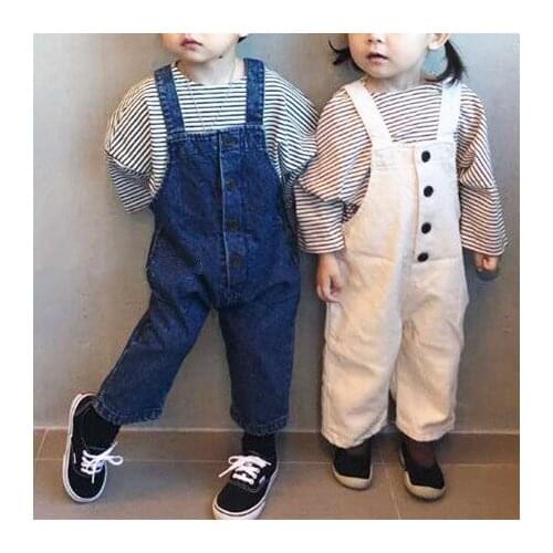 2020 spring and autumn childrens clothing new high-quality baby two-color denim overalls for boys and girls