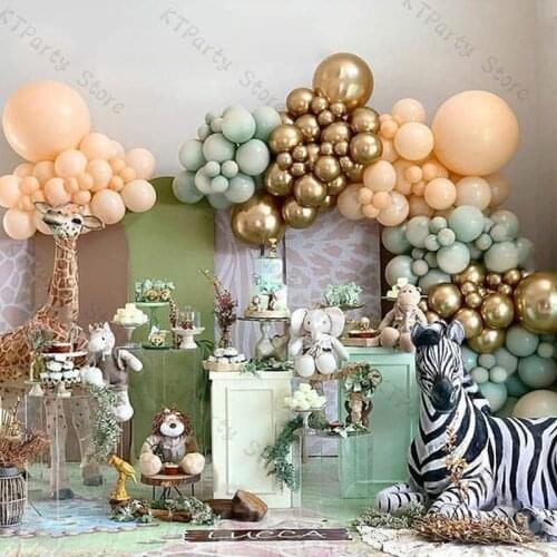 142pcs Mint Green Balloon Garland Kit Wedding Decoration Chrome Gold Cream Peach Blush Nude Balloon Arch Party Baby Shower Decor