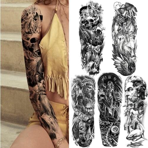 Death Skull Temporary Tattoos For Women Men Adult Black Warrior God Tattoo Sticker Sleeve Fake Body Art Drawing Tatoo Large Size