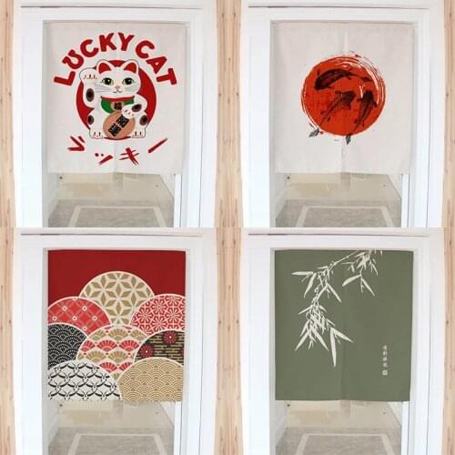 Japanese Geomantic Cotton Linen Door Curtain Bedroom Kitchen Half Panel Curtain Home Decor Shower Toilet Blackout Curtain