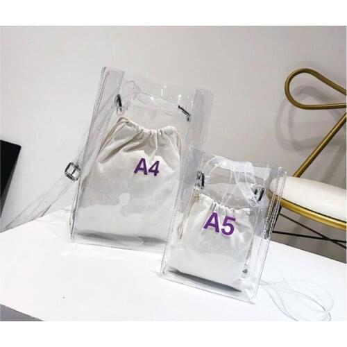 1 set = 2 pieces Women Handbag 2 in 1 Transparent Package A4 A5 PVC Casual Girls Shoulder Bag Alligator Messenger Bag