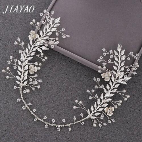 Silver Color Leaf Flower Bride Tiara Headband Wedding Hair Accessories Pearl Bride Headband Headpiece Woman Accesories Hairband