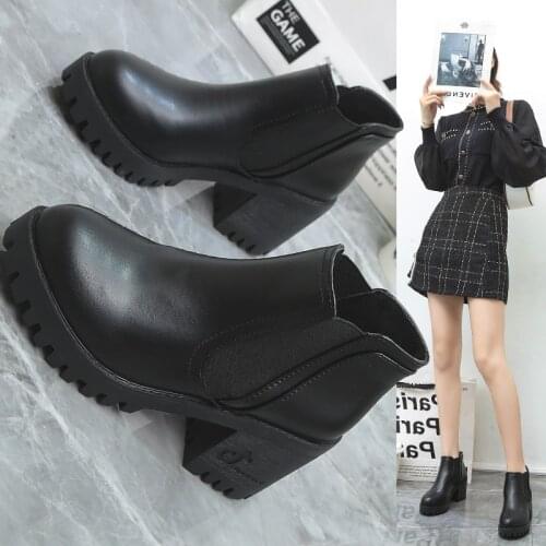 2021 new Fashion Women Boots Square Heel Platforms Zapatos Pu Leather Pump Motorcycle Shoes 2021 Round Toe