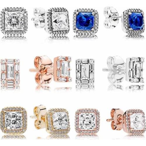 Original Rose Timeless Elegance With Crystal Stud Earring 925 Sterling Silver Earrings For Women Wedding Gift Pandora Jewelry