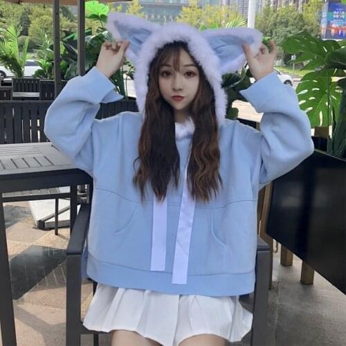 Cute sweet Autumn and winter cute ears hooded pullover women Korean loose long-sleeved shirt jacket tide