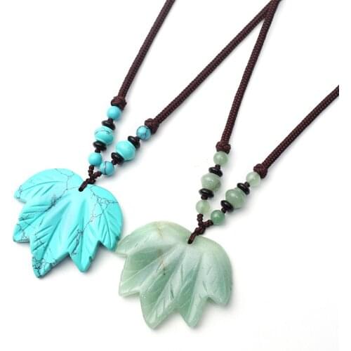 1PC TORONTO Favorite Canada Maple Leaves Natural Stone Carve Aventurine Beads Hand Knot Rope Accessories Pendants Necklaces Free