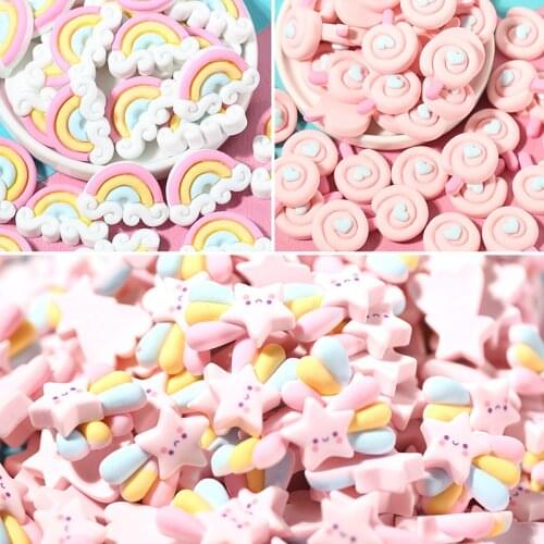 10Pcs Flatback Lovely Pink Rainbow Star Cloud Lollipop Flat Back Resin Cabochon DIY Craft Hair Bows Accesssories