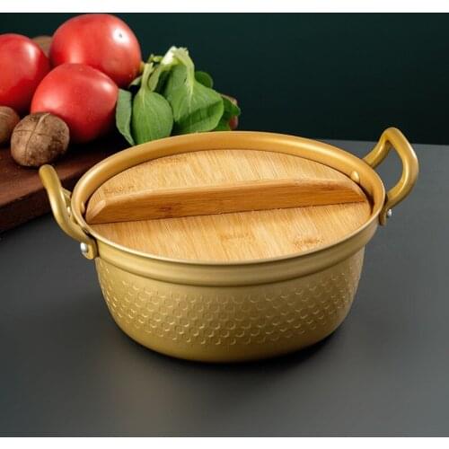 20cm Gold Aluminum Alloy Non Stick Kitchen Soup Pot with Bamboo Lid Cookware for Noodle Porridge for Gas and Induction Cooker