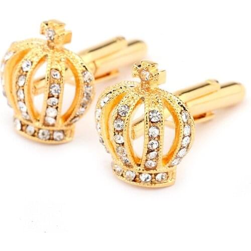2021 HIgh-end Fashion Style Cufflinks Mens Rhinestone Crown Cufflink Pocket Real Gold Plated Luxury Silver Crystal