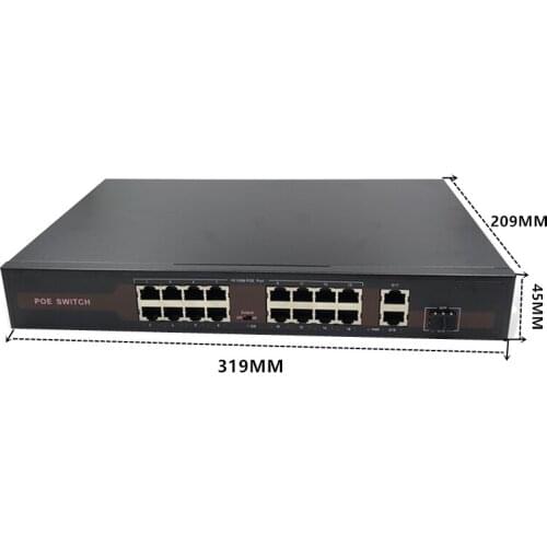 48V Ethernet POE switch with 16(100M)+2(1000M)+1SFP Port IEEE 802.3 af/at Suitable for IP camera/Wireless APcamera system