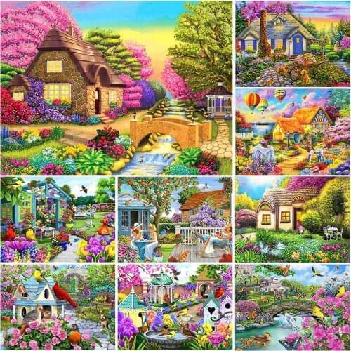 5D DIY Diamond Painting House Diamond Embroidery Sale Landscape Mosaic Full Layout Rhinestone Picture Cross Stitch Wall Stickers