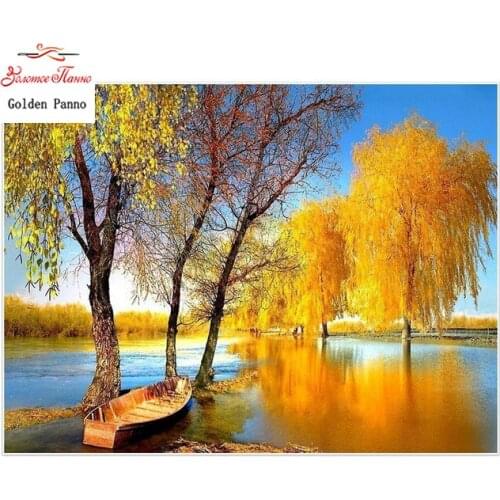 Golden Panno 5D DIY Diamond Painting Embroidered Cross Stitch Autumn Landscape Full Square Diamond Painting Furniture Decoration