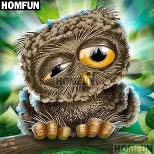 HOMFUN Full Square/Round Drill 5D DIY Diamond Painting "Animal Owl" 3D Embroidery Cross Stitch 5D Home Decor Gift A01825