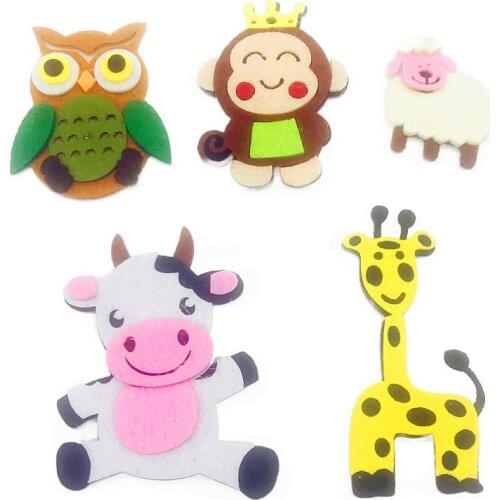 4pieces Cartoon Animal Applique Thick Nonwoven Felt DIY Package Owl Giraffe Cow Sheep Monkey Wall Stickers Decor Fabric Patch