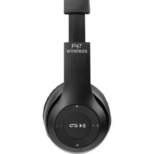 P47 On-Ear Wireless Headphone Bluetooth Headset Black with Aux and Memory Card Input