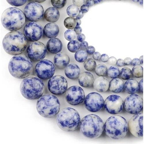 HGKLBB White Dot Blue Sodalite Natural Stone Round spacer Beads For Jewelry Making For Bracelet accessoris DIY 4/6/8/10/12mm