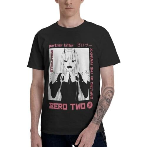Darling In The Franxx T Shirt Men Short Sleeve Cotton T-shirt Zero Two manga and animated tv show Tees Top Harajuku Tshirts Gift