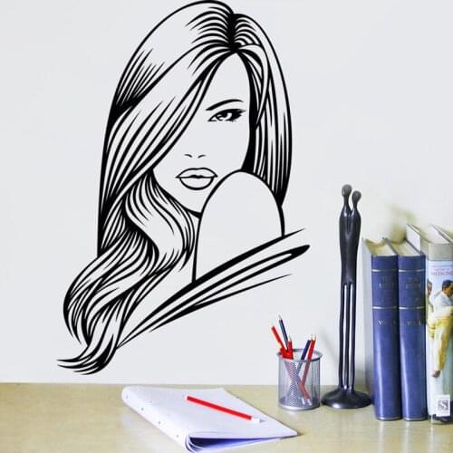 Long Hair Beauty Sexy Pattern Wall Stickers for Living Room Beauty Salon Decals Vinyl Wallpaper Decor Girls Bedroom Murals TA575