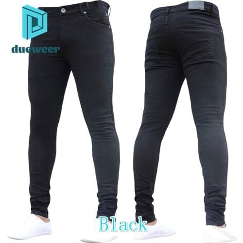 DUEWEER Men Skinny Stretch Black Jeans Casual Trousers Streetwear Men Office Business Ankle Tie Jeans Distressed Denim Pants