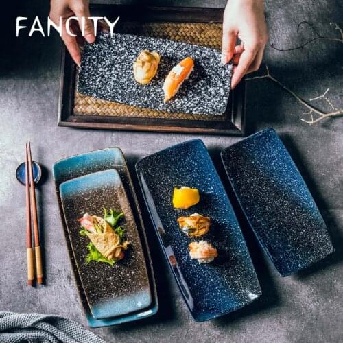FANCITY Creative Ceramic Plate Sushi Plate Dumpling Plate Grilled Wing Plate Large Ceramic Flat Plate Tableware Rectangular Cera