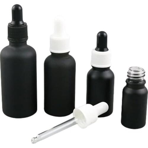 12 x 100ml 50ml 30ml 20ml 15ml 10ml 5ml Matt black glass essential oil dropper bottle essential drop vials Cosmetic Containers