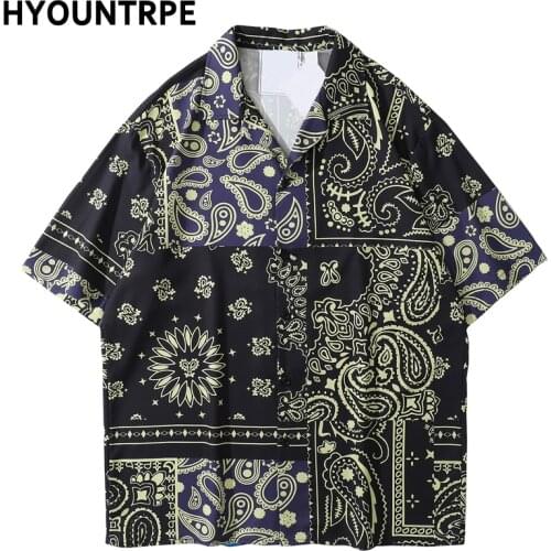 Men Fashion Hip Hop Paisley Printed Hawaiian Shirt Summer Casual Loose Short Sleeve Vintage Tops Harajuku Streetwear Mens Shirts
