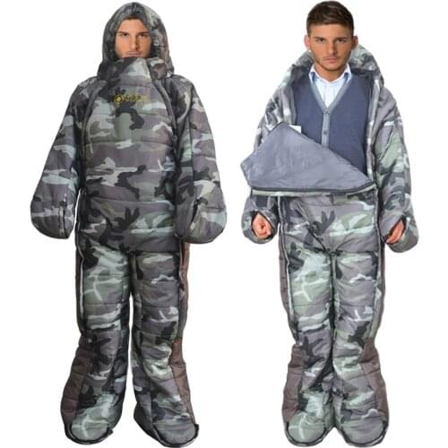 LOOGU Mummy Shaped Camouflage Sleeping Bag Camping Equipment Suit for -5℃ Outdoor Winter Tent Sleeping Pad for Hiking Tourism