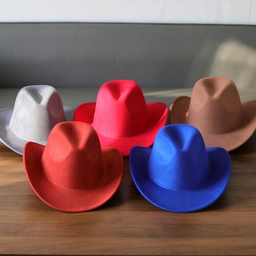 Cow pattern felt hat ladies fedora hat western cowboy top hat men and women outdoor travel hat metal cow label curling top hat