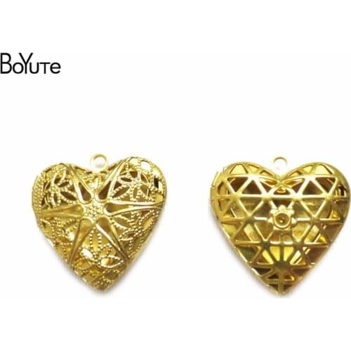 BoYuTe (100 Pieces/Lot) 26MM Brass Hollow Lockets Heart Shaped Photo Locket Pendant Diy Jewelry Accessories Wholesale