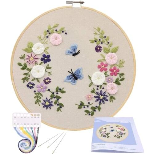 LUDA Full Range Of Embroidery Starter Kit with Pattern Cross Stitch Kit Including Embroidery Cloth with Floral Pattern