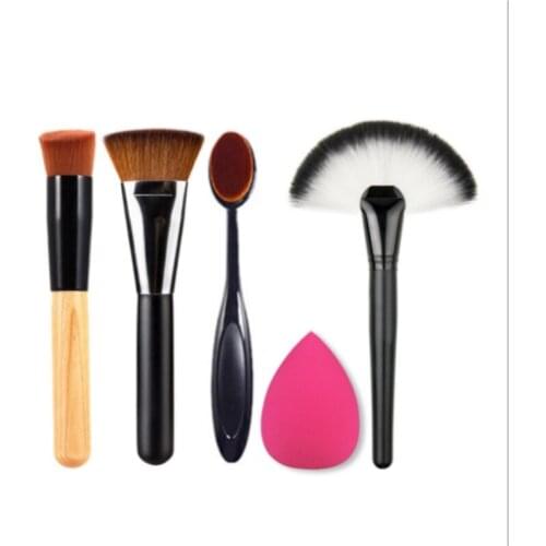 Fashion 4pcs Best Makeup Brush Set Powder Foundation Cosmetic Brushes Fan Makeup Brush Tools With Sponge Puff 50sets