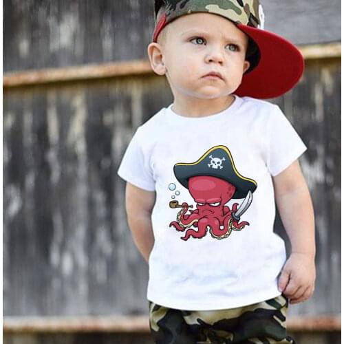 Cartoon Fashion Girl Tops Kawaii Funny Girls T Shirt Cute Pirate Octopus Lobster Harajuku Boys T Shirts 24M-9T New Kids Clothes