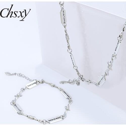 Small Wire Brambles Iron Unisex Choker Necklace Punk Razor Blades Charms Bracelet Mixed Streetwear Hip Hop Gothic Jewelry Sets