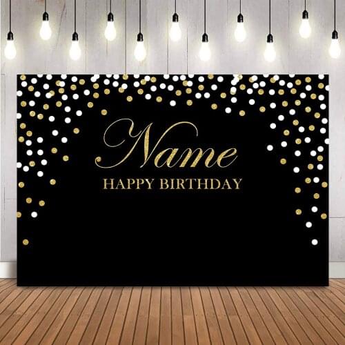 Name Personalize Gold and Sliver Glitter Dot Birthday Photo Background Adult Women and Men Happy Birthday Backdrop for Picture