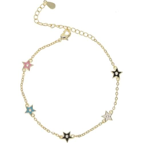 New arrival 15+4cm adjustable size Gold filled colorful enamel Moon Star Charms bracelet for Women Fashion Bracelets & Bangles