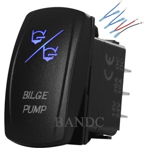 BILGE PUMP 7P ON OFF ON Blue LED Rocker Switch for Car Boat Marine Vehicle Yacht Ship ,Waterproof, 12V/24V，Jumper Wires Set