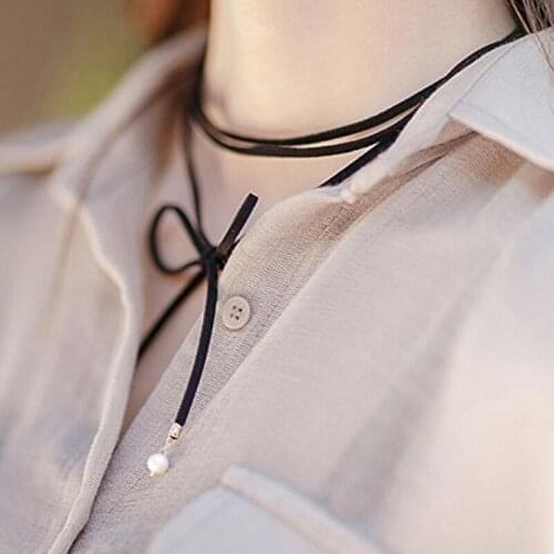 2019 New Fashion Handmade Bow-knot Long String Necklace with Beads Pendant Black Brown Necklaces Jewelry For Women Bijoux