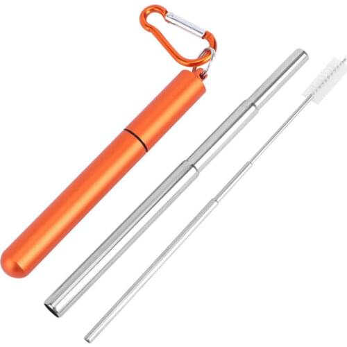 Portable Stainless Steel Retractable Straw Reusable Straw Cleaning Brush Kit Drinking Straw for Picnic Milk Tea Cocktails