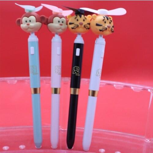Creative Fan Pen 180 Degree Rotated Cartoon Fan Pen Mini Fan with Metal Ballpoint Pens Can Manually Transform the Wind Angle