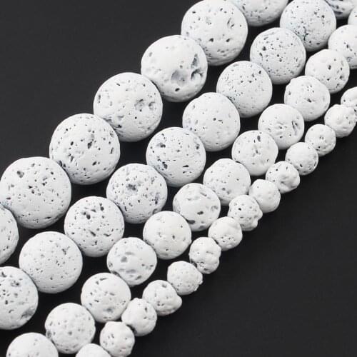 Rubber White Volcanic Lava Stone Round High Quality Loose Beads For Jewelry Making Natural Volcanic Rock Diy Bracelet 4/6/8/10mm