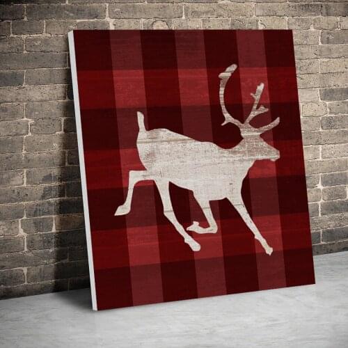 Framed Plaid Deer Christmas Posters Bobys Canvas Paintings Wall Art Canvas Prints Pictures Kids Room Home Wooden Inner Frame