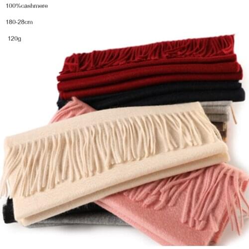 Top Grade Pure 100% Cashmere Scarf Winter For Girl Boy Child Pashmina With Tassels Elegant Brand Long Solid Color Autumn