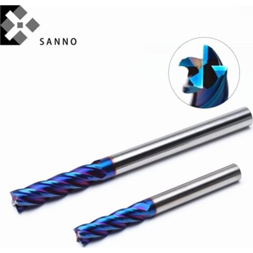 Tungsten steel flattened end mill 4 flutes hrc 65 degree cnc coating milling cutter with long shank for metal milling cutting