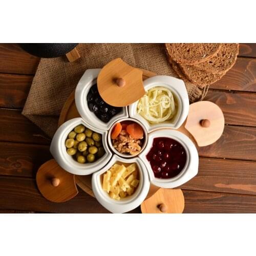 Paçi 12 Pcs Rotating Breakfast Set | Bamboo and Porcelain | Home--Breakfast | Made in Turkey | Free Shipping
