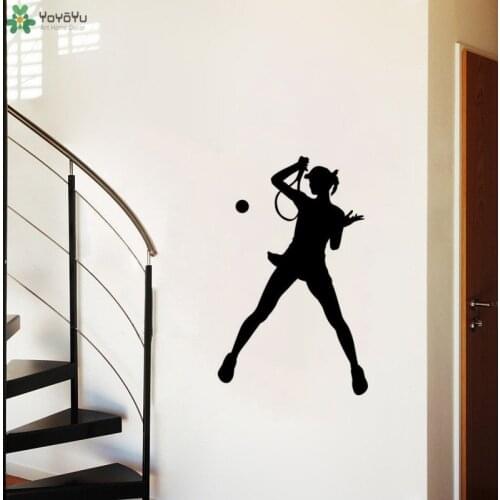 YOYOYU Wall Decal Female Tennis Player Wall Sticker Sports Kids Decor Vinyl Wall Mural For Gymnasium Youth Sports QQ205