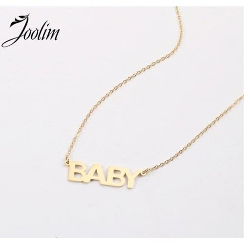Joolim Jewelry Gold Finish BABY letters Pendant Necklace Stainless Steel Necklace