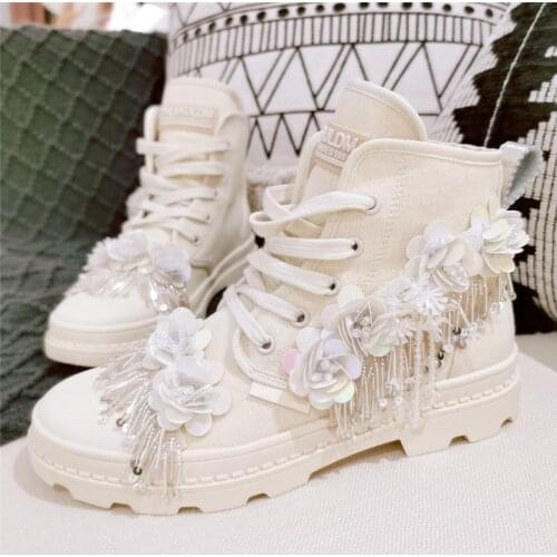 JELLYFOND Women Martin Boots Fashion Platform Ankle Boots Women Sequins Flower shinny bling shoes basket femme