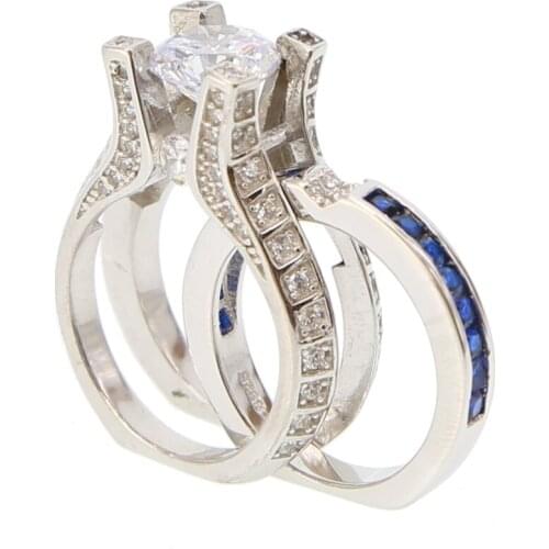 Clearance sale 925 sterling silver Rings blue white cubic zirconia cz Accent stone Women wedding engagement luxury ring set