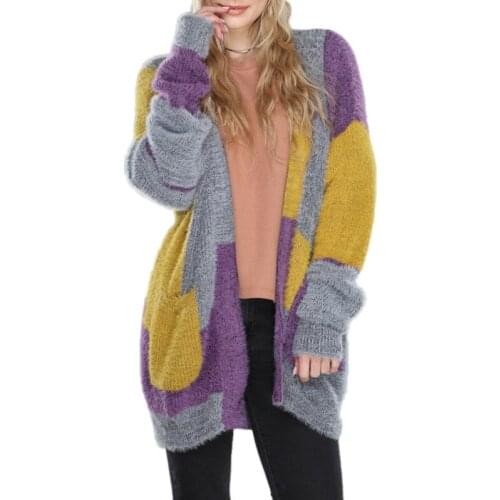 2021 Patchwork Cardigan Sweater Women Long Sleeve Knit Sweaters Autumn Winter Knitted Loose Oversized Jumper Casual Overcoat