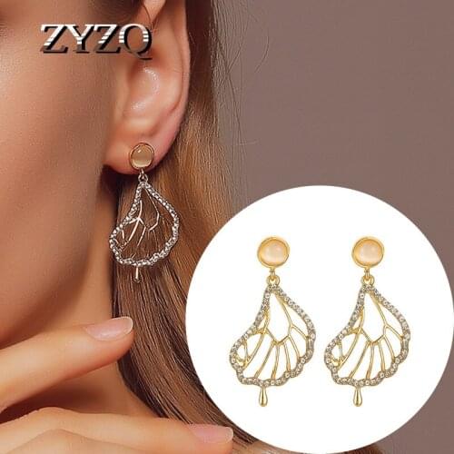 ZYZQ S925 Needle Elegant Wing Women Earrings Female Temperament Imitation Opal Rhinestone Earrings Exquisite Pendant Earrings